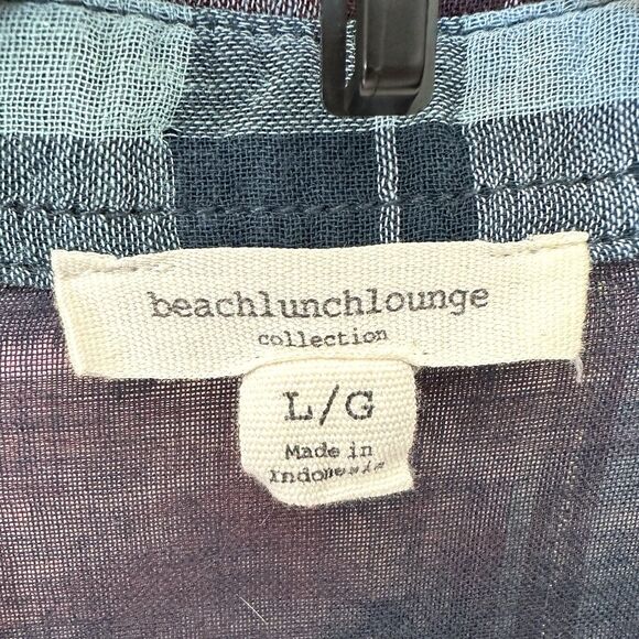 Beach Lunch Lounge Shirt Womens Large Plaid Long Sleeve Fringe, Back Slit Grunge - Picture 3 of 8